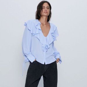Zara Blue Chiffon Blouse Flowy